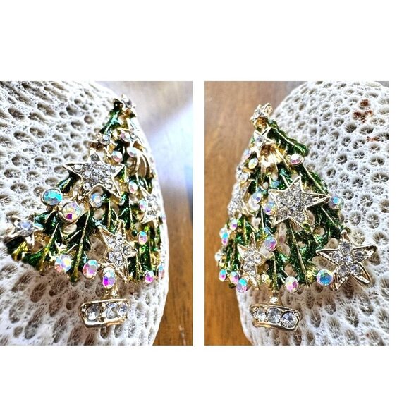 Christmas Tree Brooch Pin New Aurora Borealis Rhinestones Stars Northern… - Picture 8 of 12